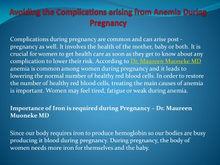 Avoiding the Complications arising from Anemia During Pregna