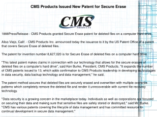 CMS Products Issued New Patent for Secure Erase