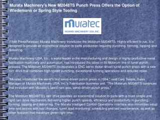 Murata Machinery's New M2048TS Punch Press