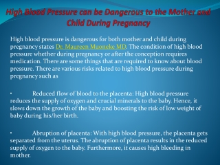 High Blood Pressure can be Dangerous to the Mother and Child