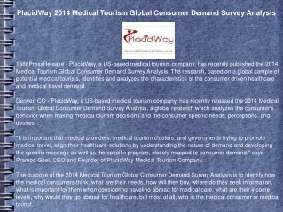 PlacidWay 2014 Medical Tourism Global Consumer