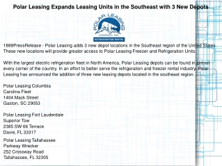 Polar Leasing Expands Leasing Units in the Southeast