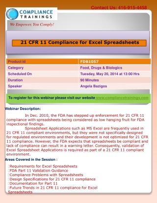 Webinar On 21 CFR 11 Compliance for Excel Spreadsheets