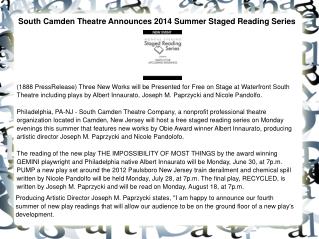 South Camden Theatre Announces 2014 Summer Staged Reading