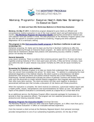 Monterey Program for Executive Health Adds New Screenings to