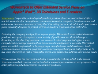 Warrantech to Offer Extended Service Plans on Apple® iPad™,