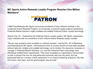 MC Sports Active Rewards Loyalty Program Reaches