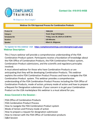 Webinar On FDA Approval Process for Combination Products