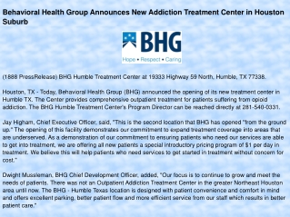 Behavioral Health Group Announces New Addiction