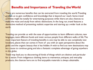 Benefits and Importance of Traveling the World
