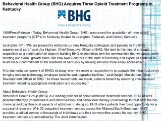 Behavioral Health Group (BHG) Acquires Three Opioid