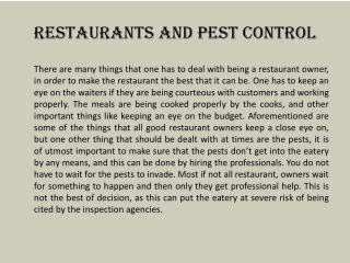 Restaurants and Pest Control