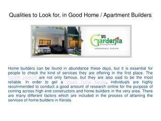 Qualities to Look for, in Good Home or Apartment Builders