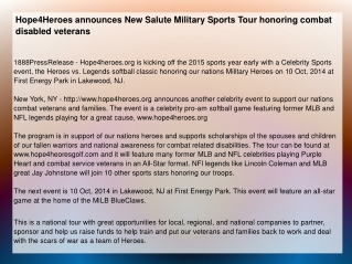 Hope4Heroes announces New Salute Military Sports