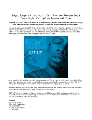 Singer, Songwriter, and Actor Carl Thornton Releases Debut