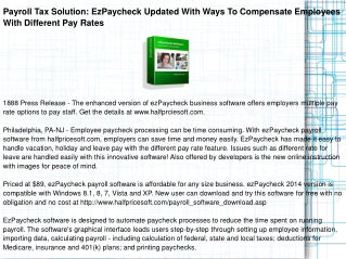 Payroll Tax Solution: EzPaycheck Updated With Ways