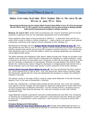Media Interviews Available With Hudson Martin Ferrante Stree