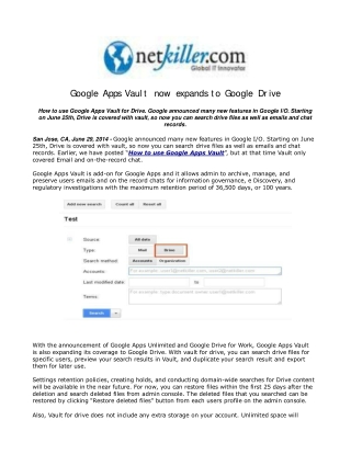 Google Apps Vault now expands to Google Drive