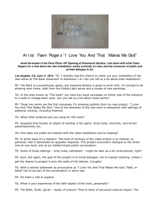Artist Fawn Rogers “I Love You And That Makes Me God”