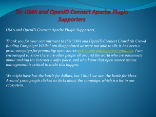 To: UMA and OpenID Connect Apache Plugin Supporters