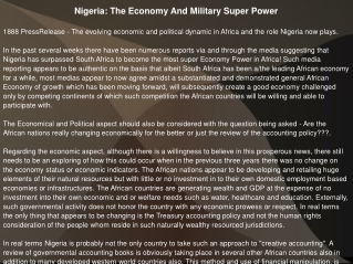 Nigeria: The Economy And Military Super Power