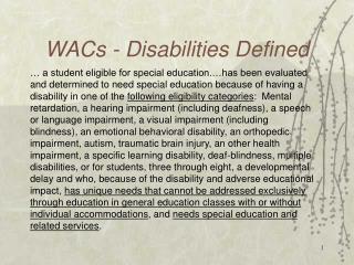 WACs - Disabilities Defined