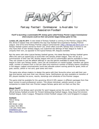 Fantasy Football Commissioner is Available for Association F