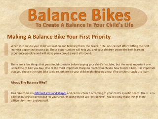 Making A Balance Bike Your First Priority
