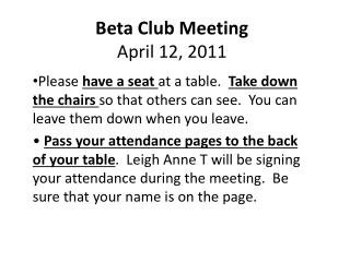Beta Club Meeting April 12, 2011