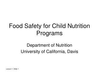 Food Safety for Child Nutrition Programs