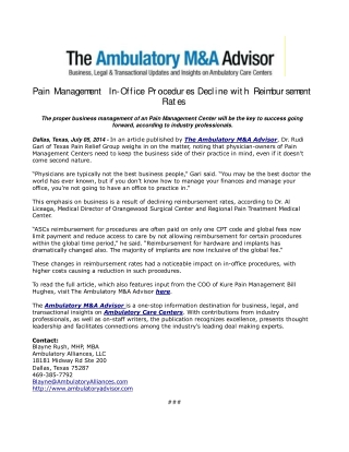 Pain Management In-Office Procedures Decline with Reimbursem