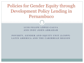 Policies for Gender Equity through Development Policy Lending in Pernambuco