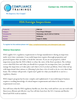 Webinar on FDA Foreign Inspections