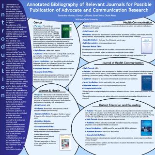 Annotated Bibliography of Relevant Journals for Possible Publication of Advocate and Communication Research