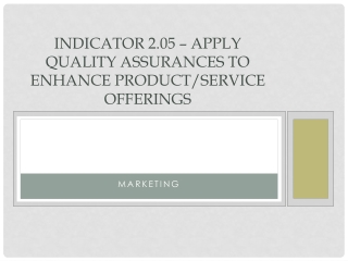 Indicator 2.05 – Apply quality assurances to enhance product/service offerings