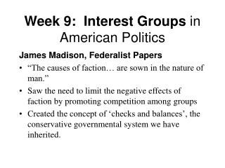 Week 9: Interest Groups in American Politics