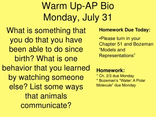 Warm Up-AP Bio Monday, July 31