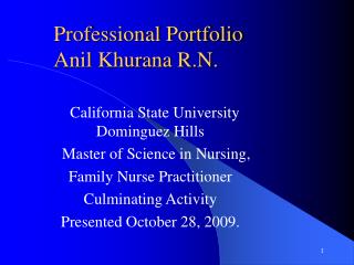 Professional Portfolio Anil Khurana R.N.