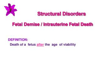 Structural Disorders Fetal Demise / Intrauterine Fetal Death