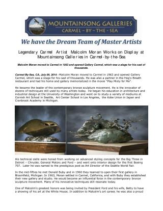 Legendary Carmel Artist Malcolm Moran Works on Display at Mo