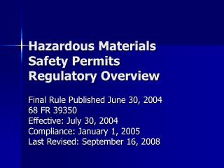 Hazardous Materials Safety Permits Regulatory Overview