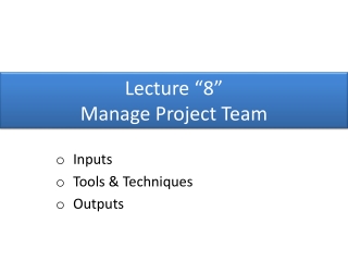 Lecture “8” Manage Project Team