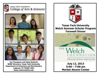 Texas Tech University Welch Summer Scholar Program Farewell Dinner