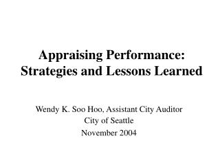 Appraising Performance: Strategies and Lessons Learned