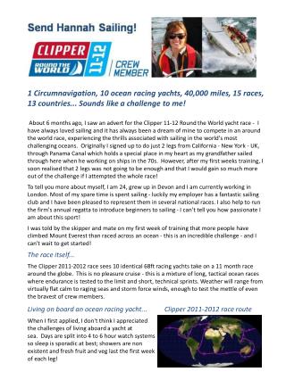 1 Circumnavigation, 10 ocean racing yachts, 40,000 miles, 15 races, 13 countries... Sounds like a challenge to me!