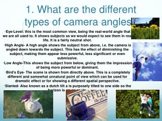 1. What are the different types of camera angles?