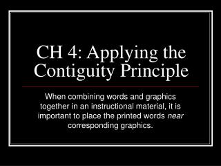 CH 4: Applying the Contiguity Principle