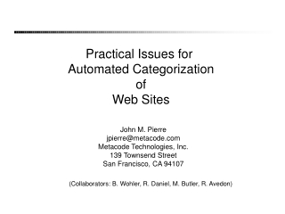 Practical Issues for Automated Categorization of Web Sites