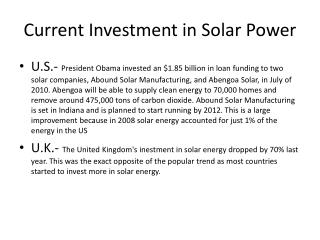 Current Investment in Solar Power