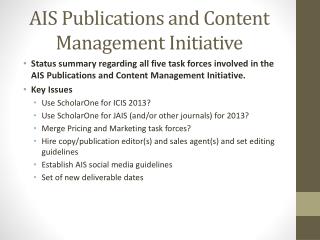 AIS Publications and Content Management Initiative
